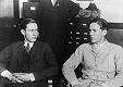 Leopold and Loeb spent seven months preparing for the murder, but upon questioning on May 30 and 31, 1924, their alibis fell apart. Soon after, Loeb confessed, followed by Leopold. Although their confessions corroborated most of the facts in the case, each blamed the other for the actual killing.<BR><BR>Leopold, Robert Crowe and Richard Loeb are shown here soon after the confessions.