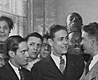 Leopold and Loeb greet a musical performer while incarcerated at Chicago's Cook County Jail