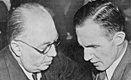 Bruno Hauptmann with his attorney, Edward Reilly (left). Hauptmann testified on January 30, 1935.