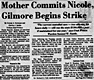 News story re: Suicide attempts by Gary Gilmore and Nicole Baker: "Mother Commits Nicole, Gilmore Begins Strike"