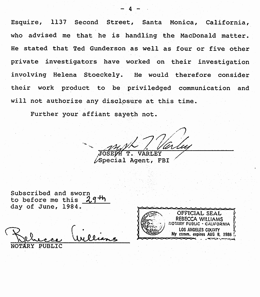 June 29, 1984: Affidavit of Joseph Varley (FBI) re: Ted Gunderson p. 4 of 4