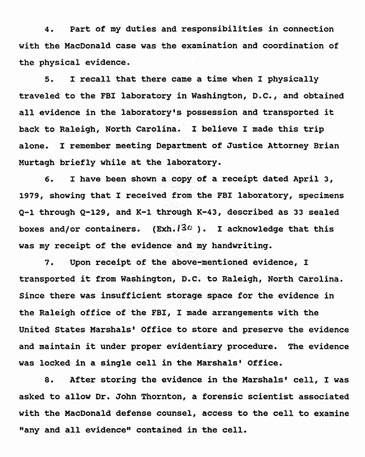 February 18, 1991: Affidavit of Donald Murray (FBI, retired) re: Chain of Custody and Discovery p. 2 of 4