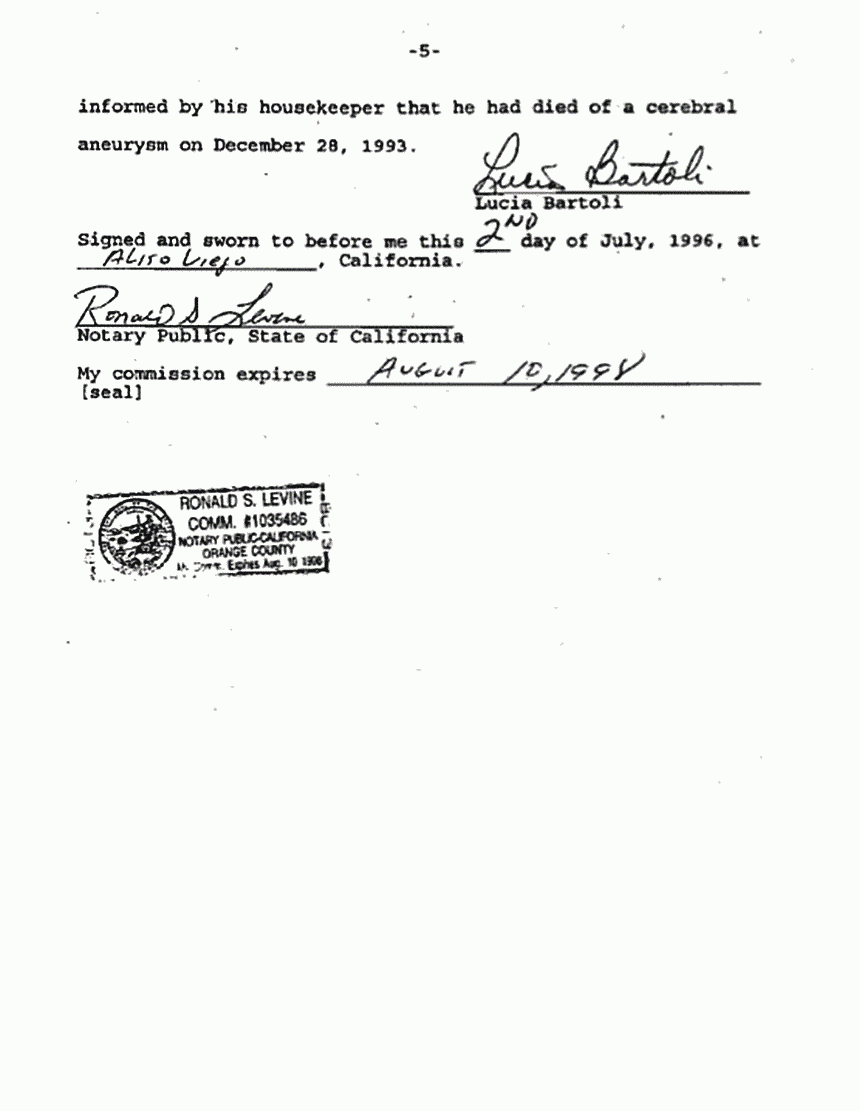 July 2, 1996: Affidavit of Lucia Baroli re: Saran wig p. 5 of 5