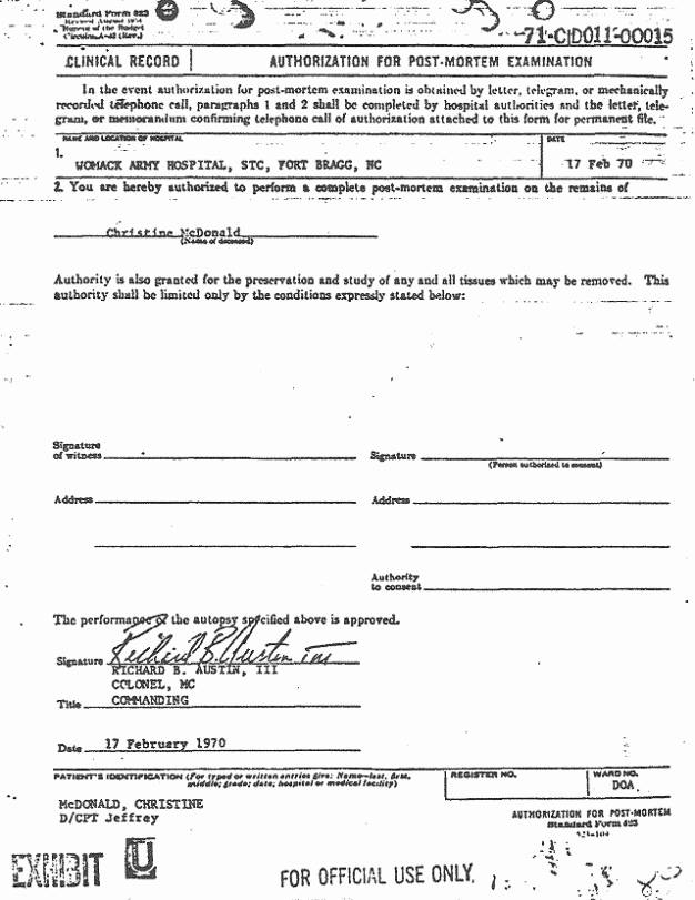 Death certificate and autopsy report of Kristen MacDonald, p. 9 of 14