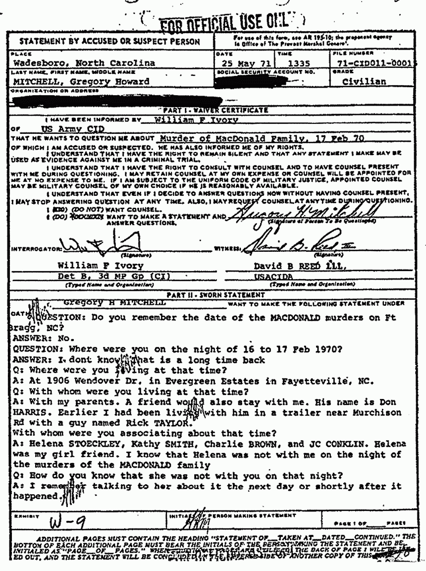 May 25, 1971: Statement of Greg Mitchell, p. 1 of 4