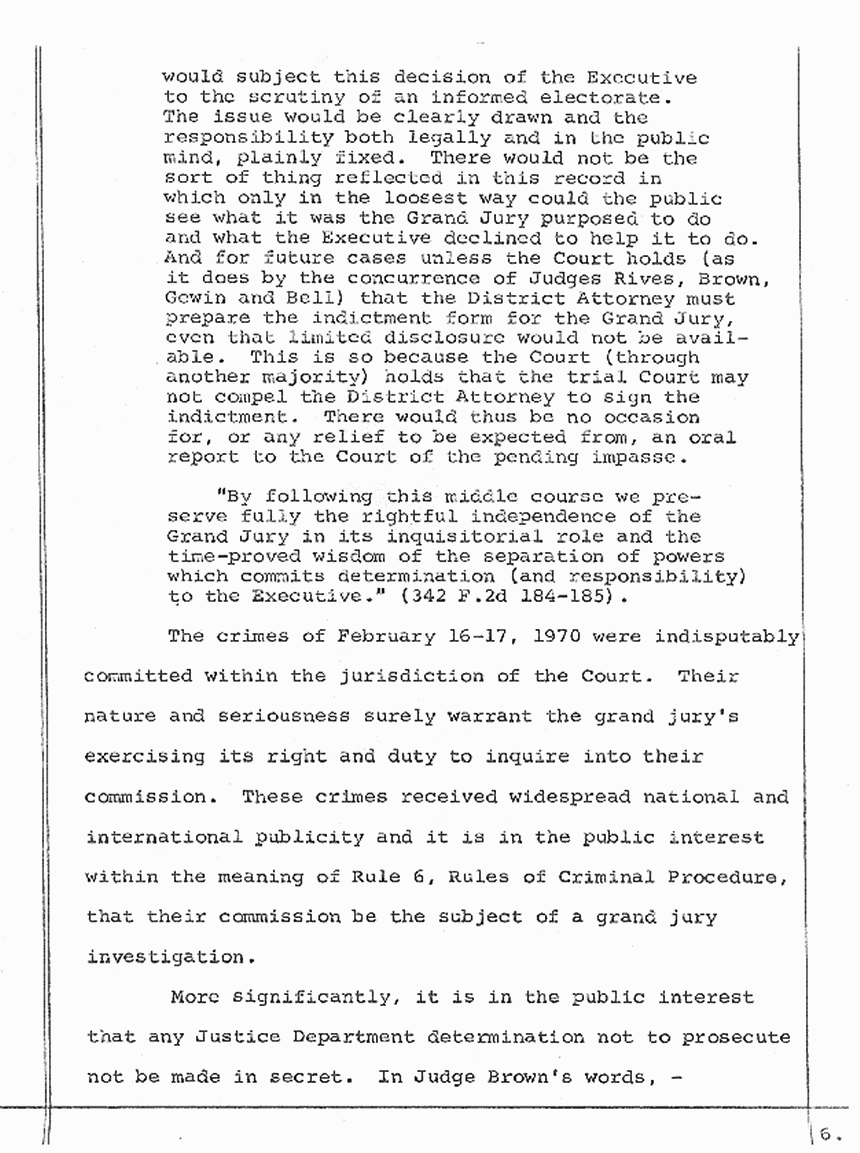 April 30, 1974: Memorandum Relative to the Grand Jury's Power to Investigate in the Absence of the Consent of the Justice Department, p. 6 of 8