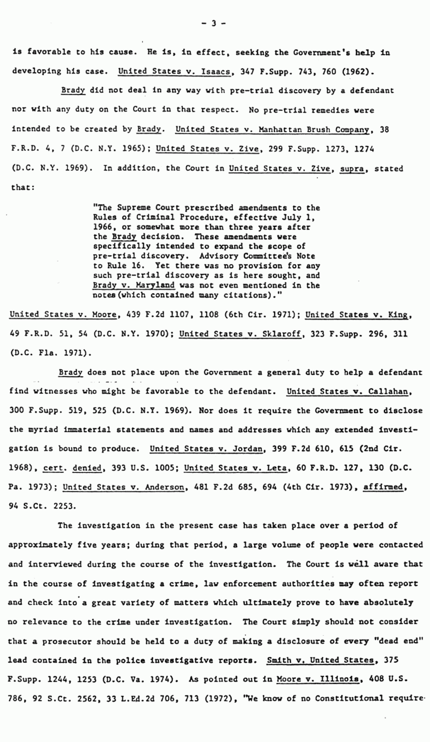 Response to Motion For Discovery, April 1975 Jeffrey MacDonald Case