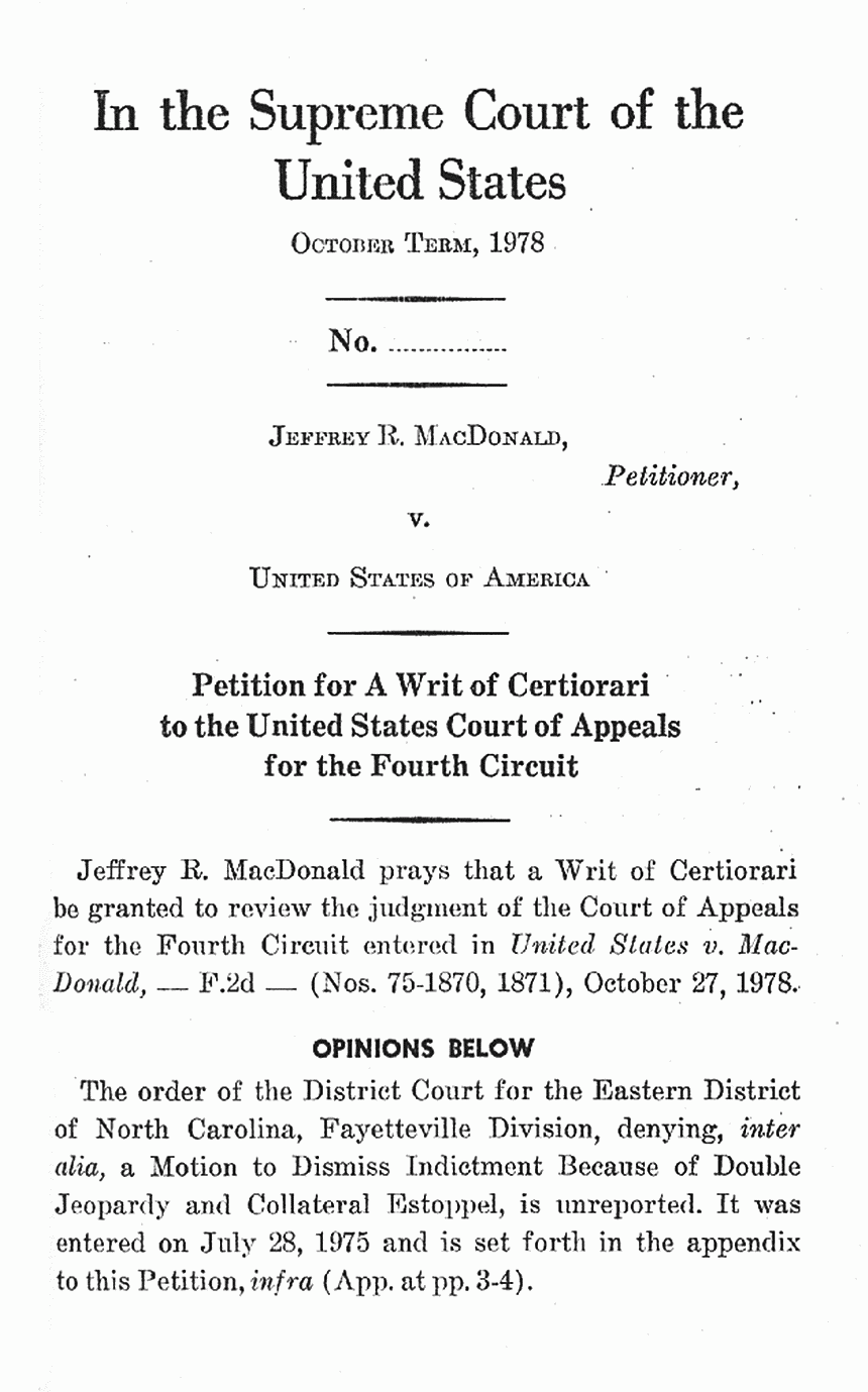 Petition by MacDonald for Writ of Certiorari, Jan. 23, 1979 Jeffrey