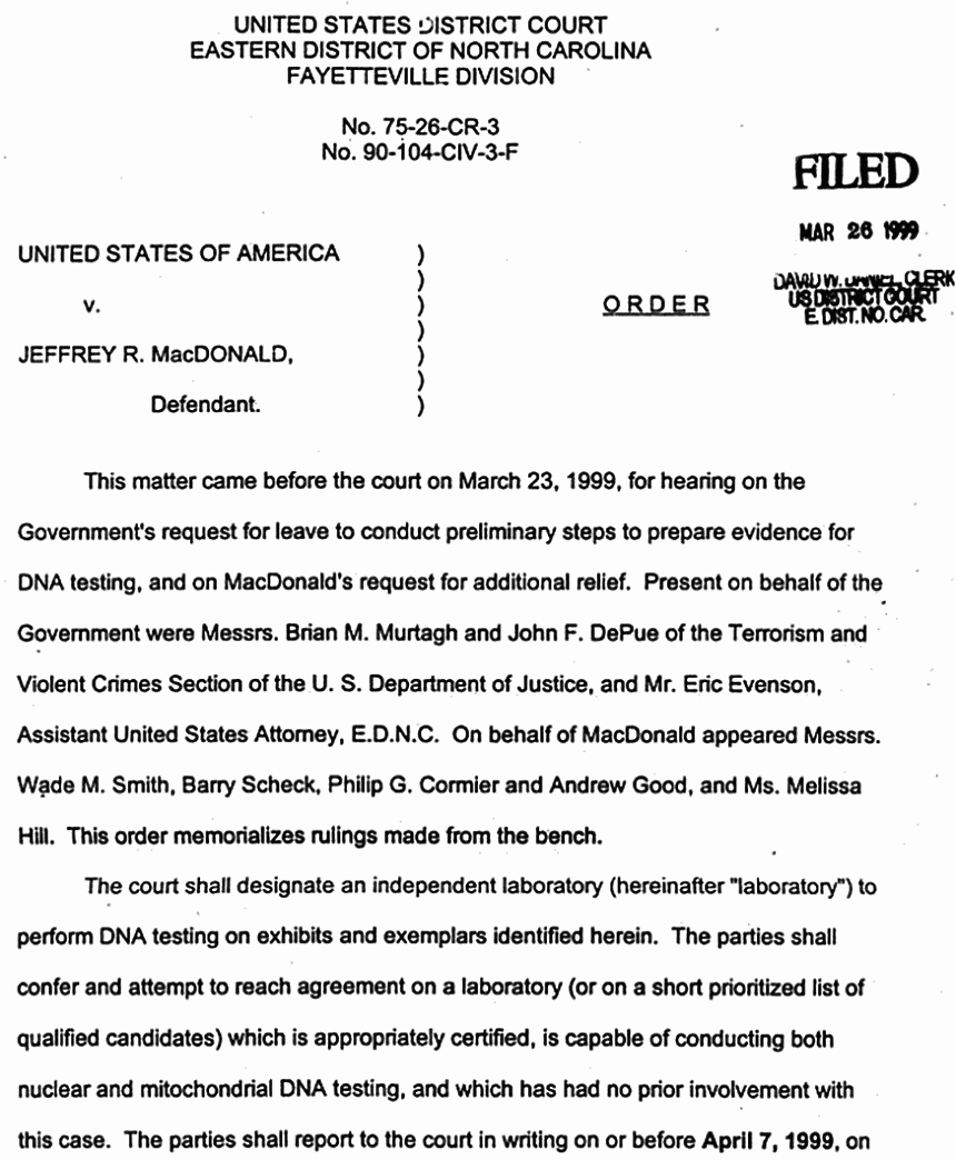 March 26, 1999: Order re: DNA Testing p. 1 of 4