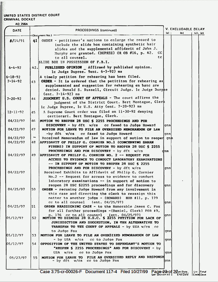 U.S. vs. Jeffrey MacDonald Criminal Docket Jeffrey MacDonald Case
