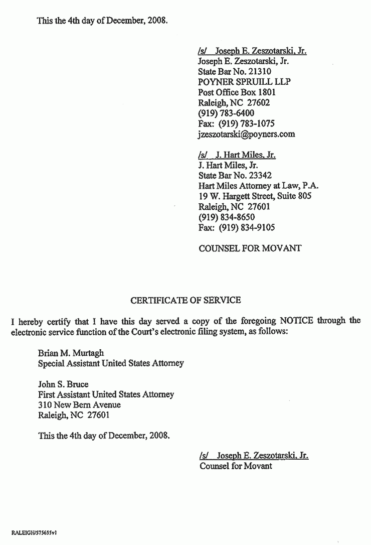 Dec. 4, 2008: Jeffrey MacDonald's Notice of Appeal, p. 2 of 2