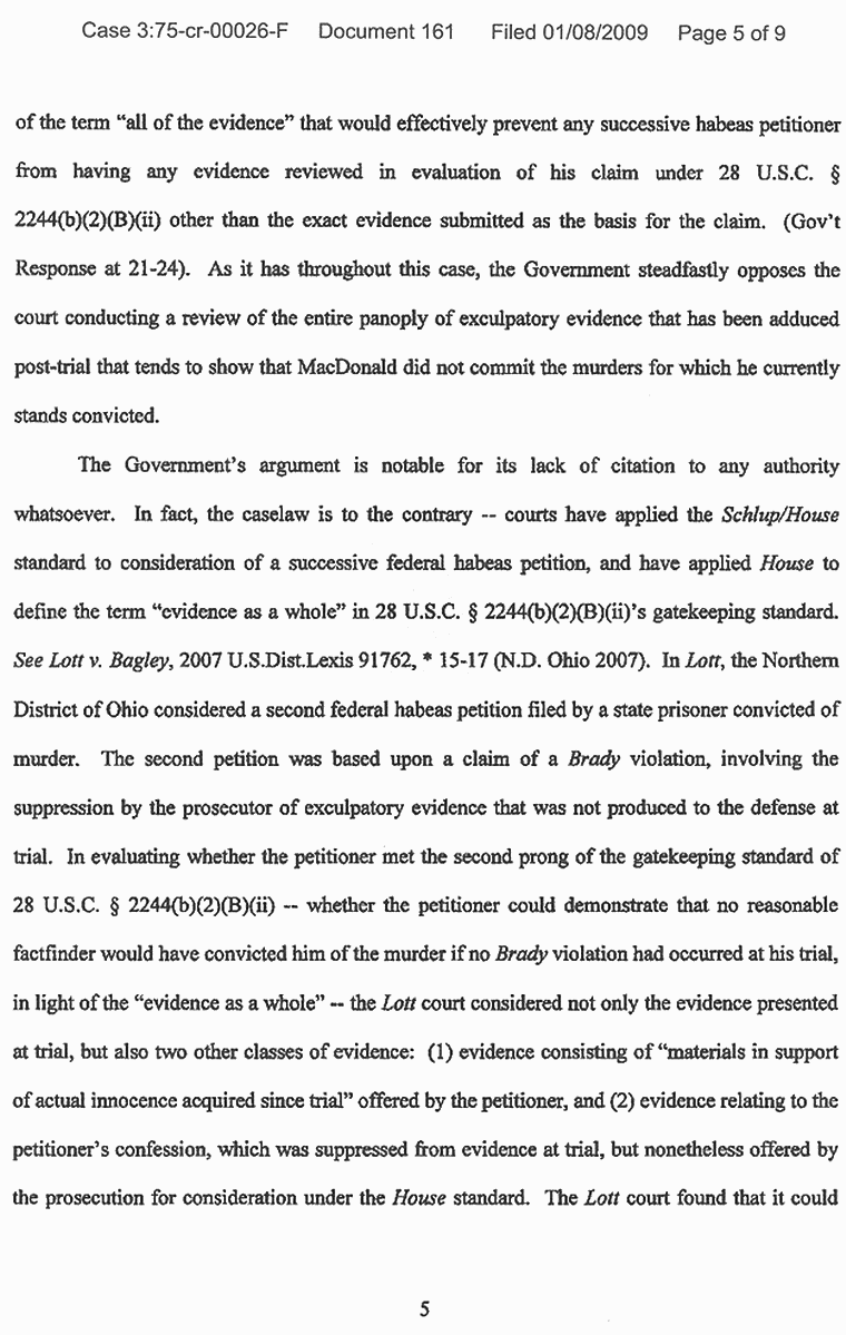 Jan. 8, 2009: Movant's Reply to Government's Response to Application for Certificate of Appealability, p. 5 of 9