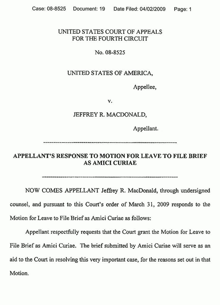 response-re-amicus-curiae-brief-april-2009-jeffrey-macdonald-case