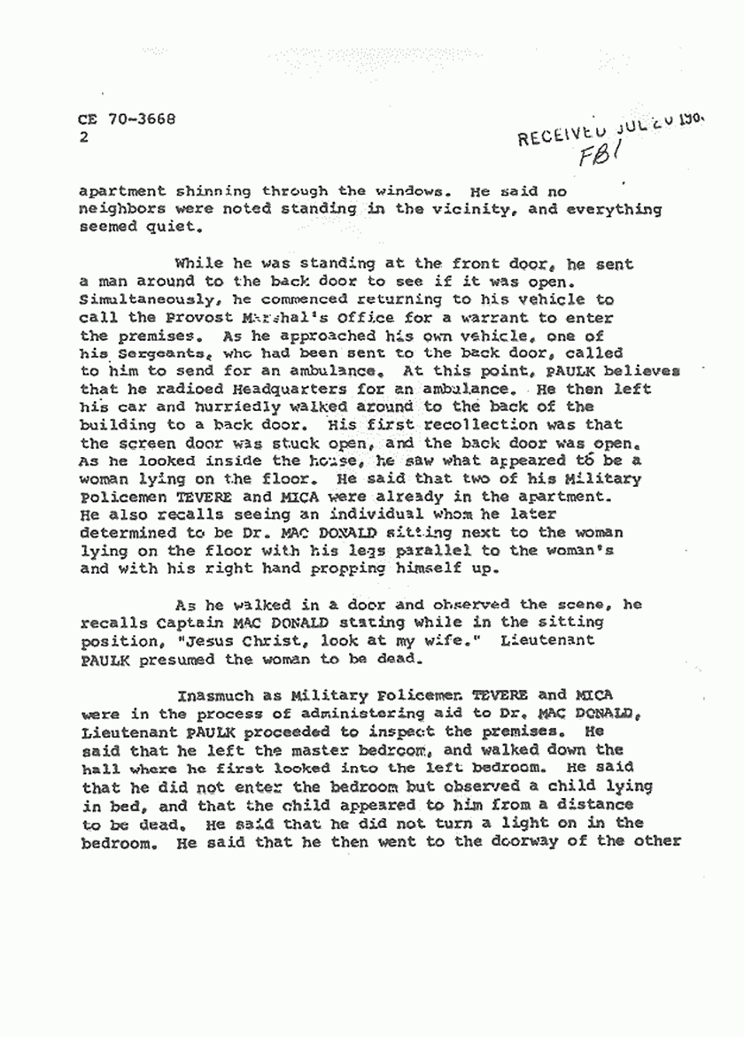 February 25, 1970: FBI File re: Feb. 19, 1970 interview of Lt. Joseph Paulk, p. 2 of 6