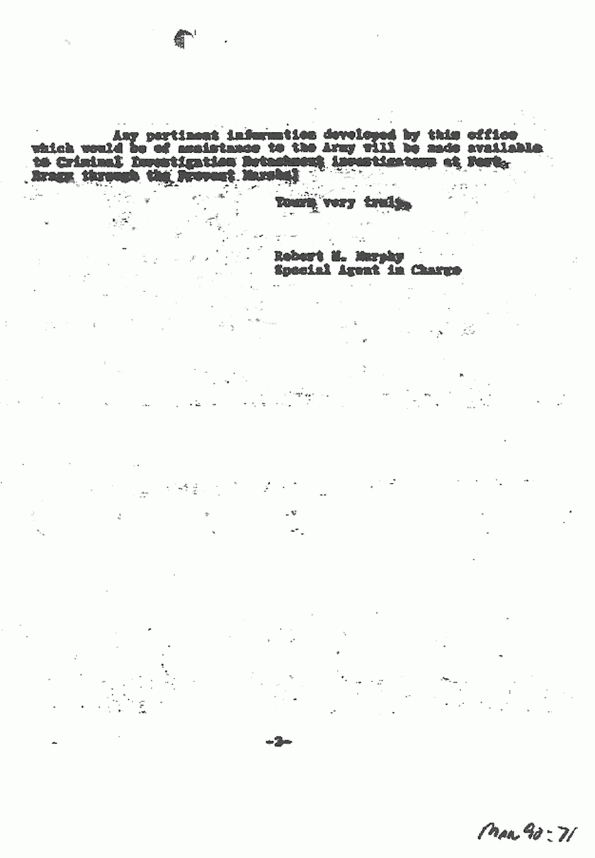 February 26, 1970: Letter from FBI SA Robert Murphy to Lt. General John Tolson, p. 2 of 2