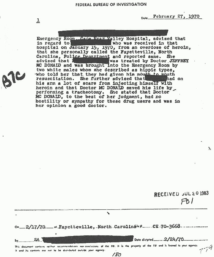 February 27, 1970: FBI File re: Investigative activity reported Feb. 17, 1970 re: Jeffrey MacDonald, p. 2 of 3