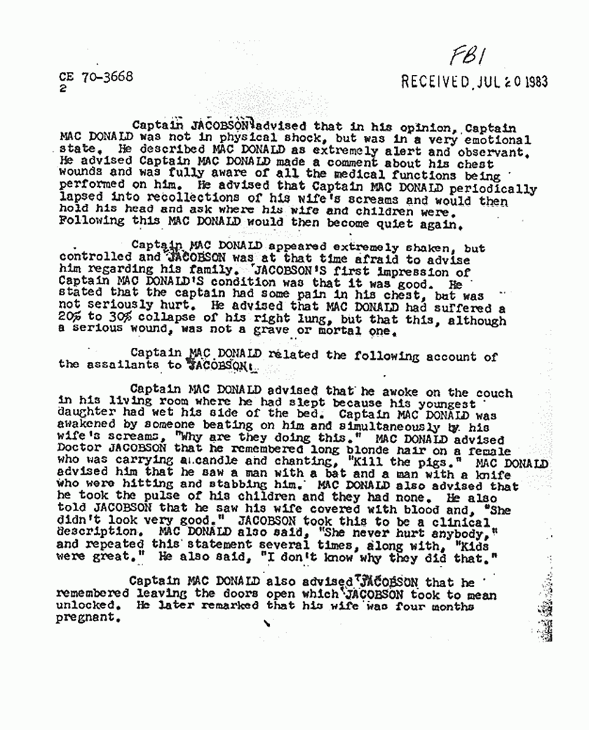 February 27, 1970: FBI File re: Feb. 20, 1970 interview of Dr. Severt Jacobson, p. 2 of 3