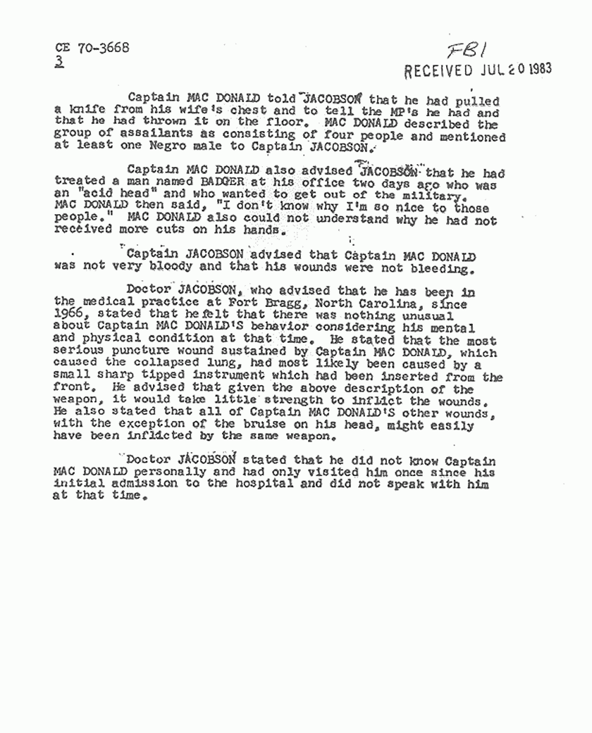 February 27, 1970: FBI File re: Feb. 20, 1970 interview of Dr. Severt Jacobson, p. 3 of 3