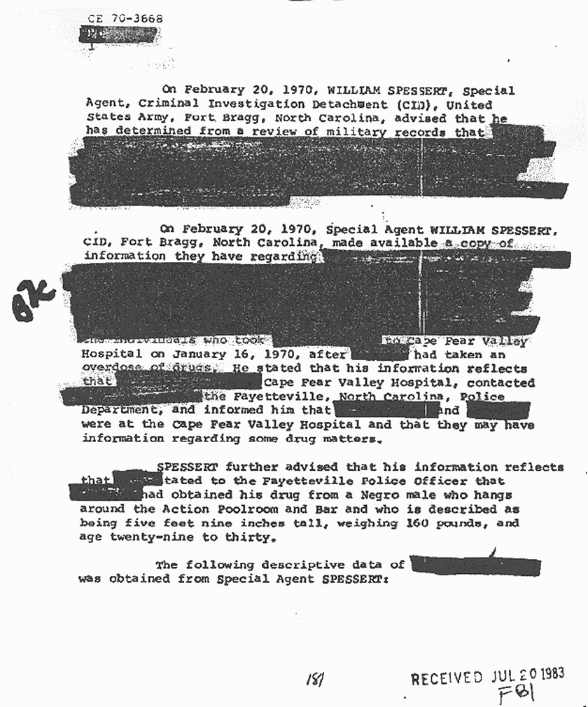 March 2, 1970: FBI File re: Investigative activity reported Feb. 20, 1970, p. 1 of 8
