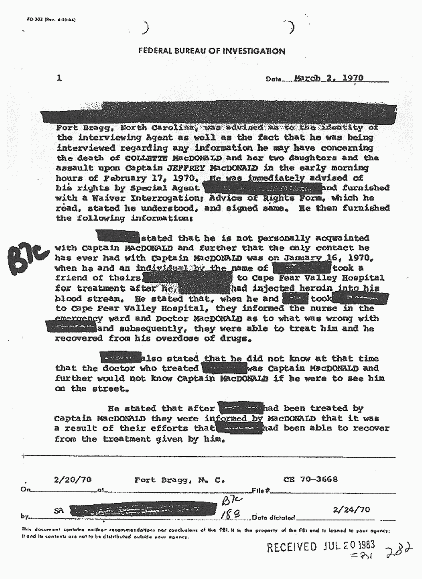 March 2, 1970: FBI File re: Investigative activity reported Feb. 20, 1970, p. 3 of 8