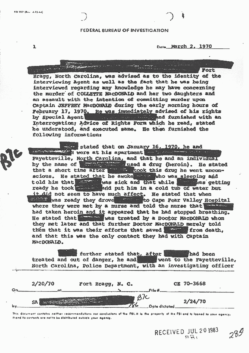 March 2, 1970: FBI File re: Investigative activity reported Feb. 20, 1970, p. 6 of 8