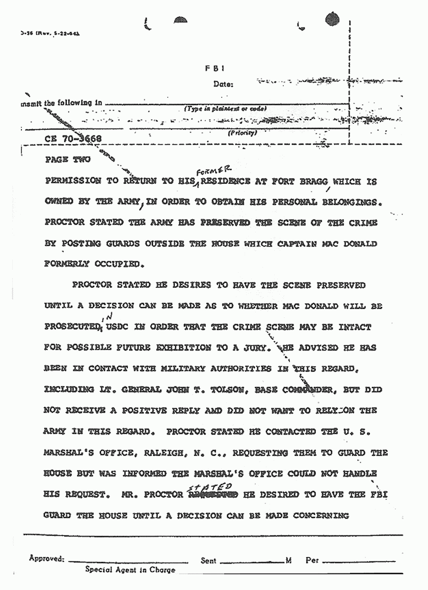 October 28, 1970: Memo re: Jimmie Proctor's contact with FBI re: guarding crime scene, p. 2 of 3