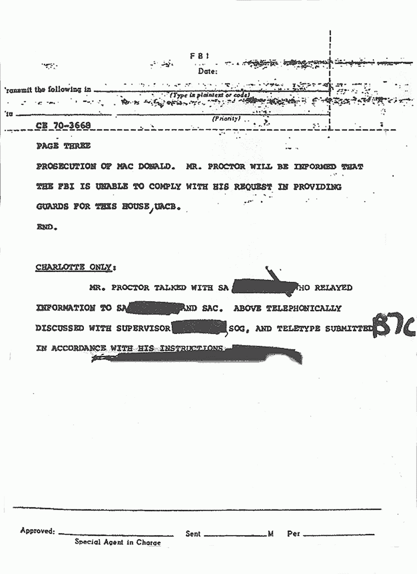 October 28, 1970: Memo re: Jimmie Proctor's contact with FBI re: guarding crime scene, p. 3 of 3