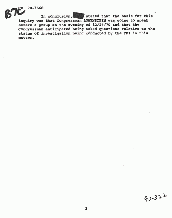 December 15, 1970: Memo re: Congressman Allard Lowenstein's inquiry about case status, p. 2 of 2