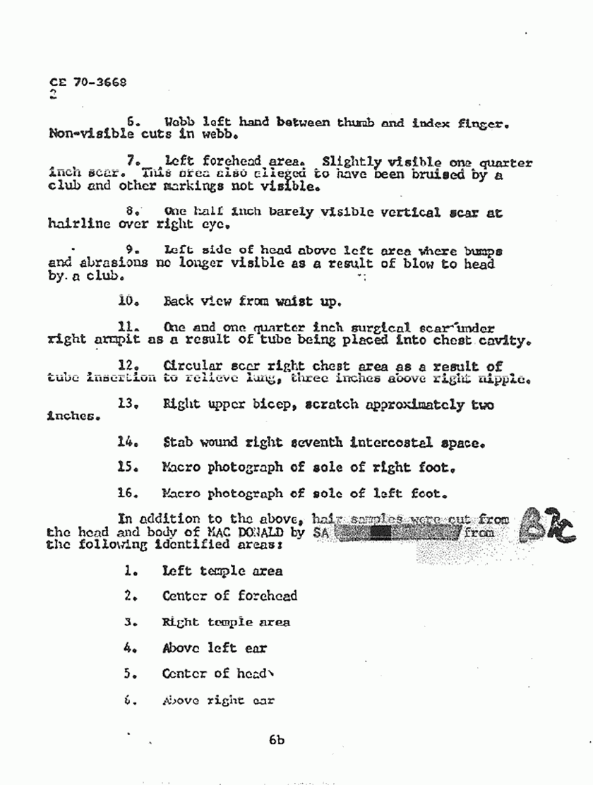 August 19, 1974: FBI File re: Photos, hair samples and footprints of Jeffrey MacDonald taken Aug. 14, 1974, p. 2 of 3