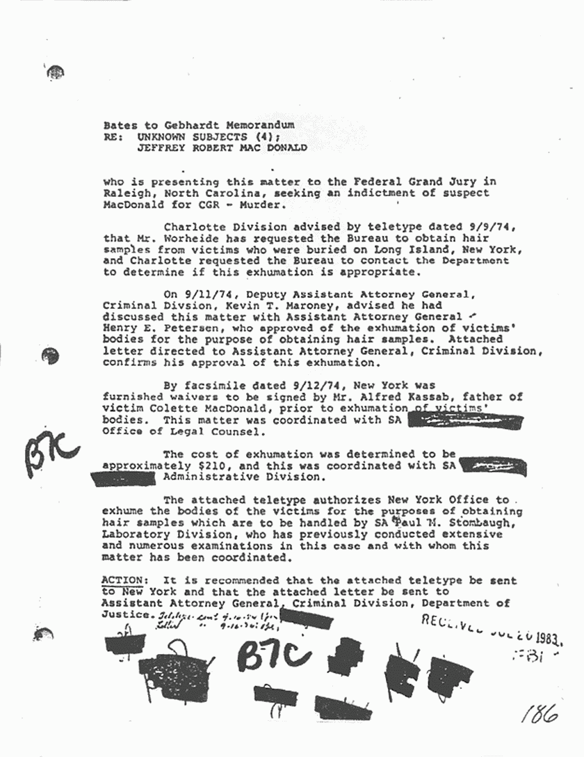 September 16, 1974: Memo re: FBI case participation and exhumations, p. 2 of 4