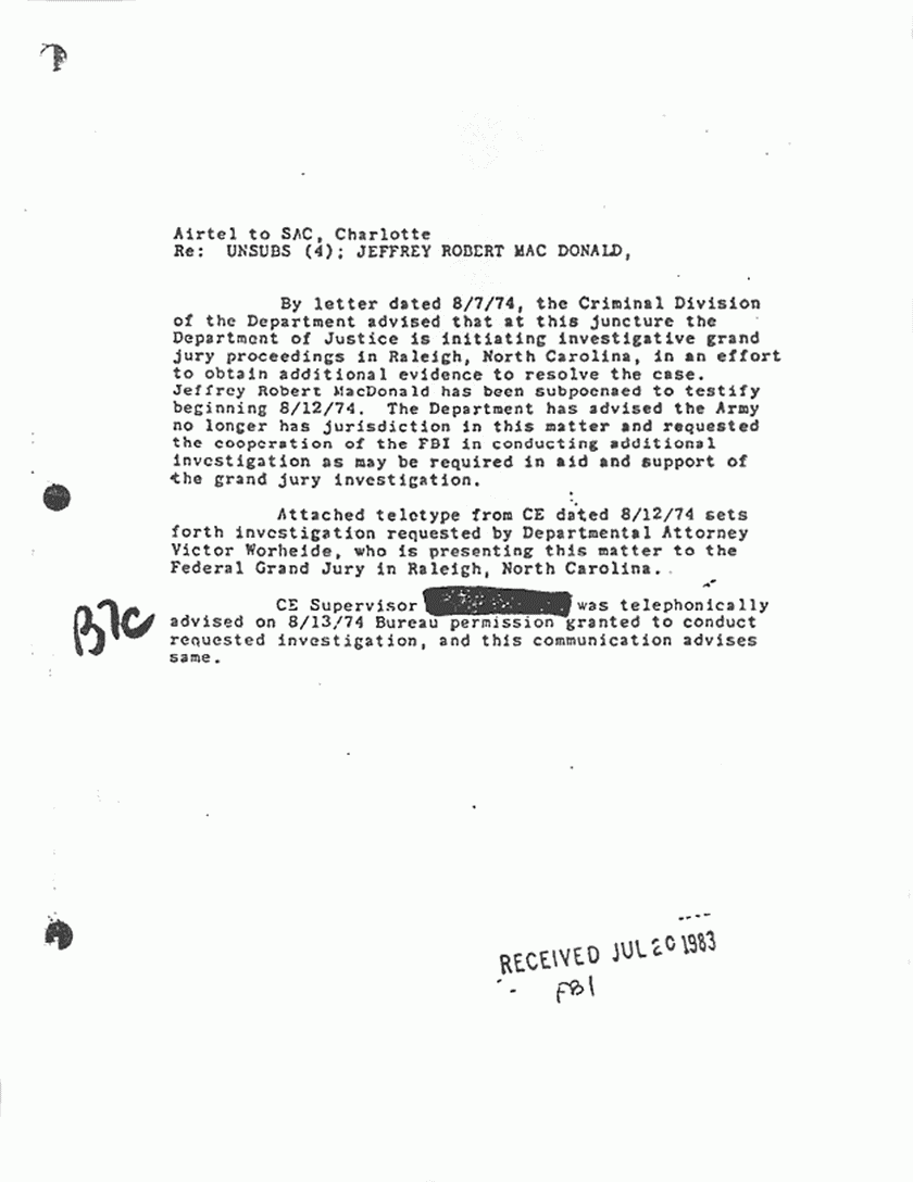 September 16, 1974: Memo re: FBI case participation and exhumations, p. 3 of 4