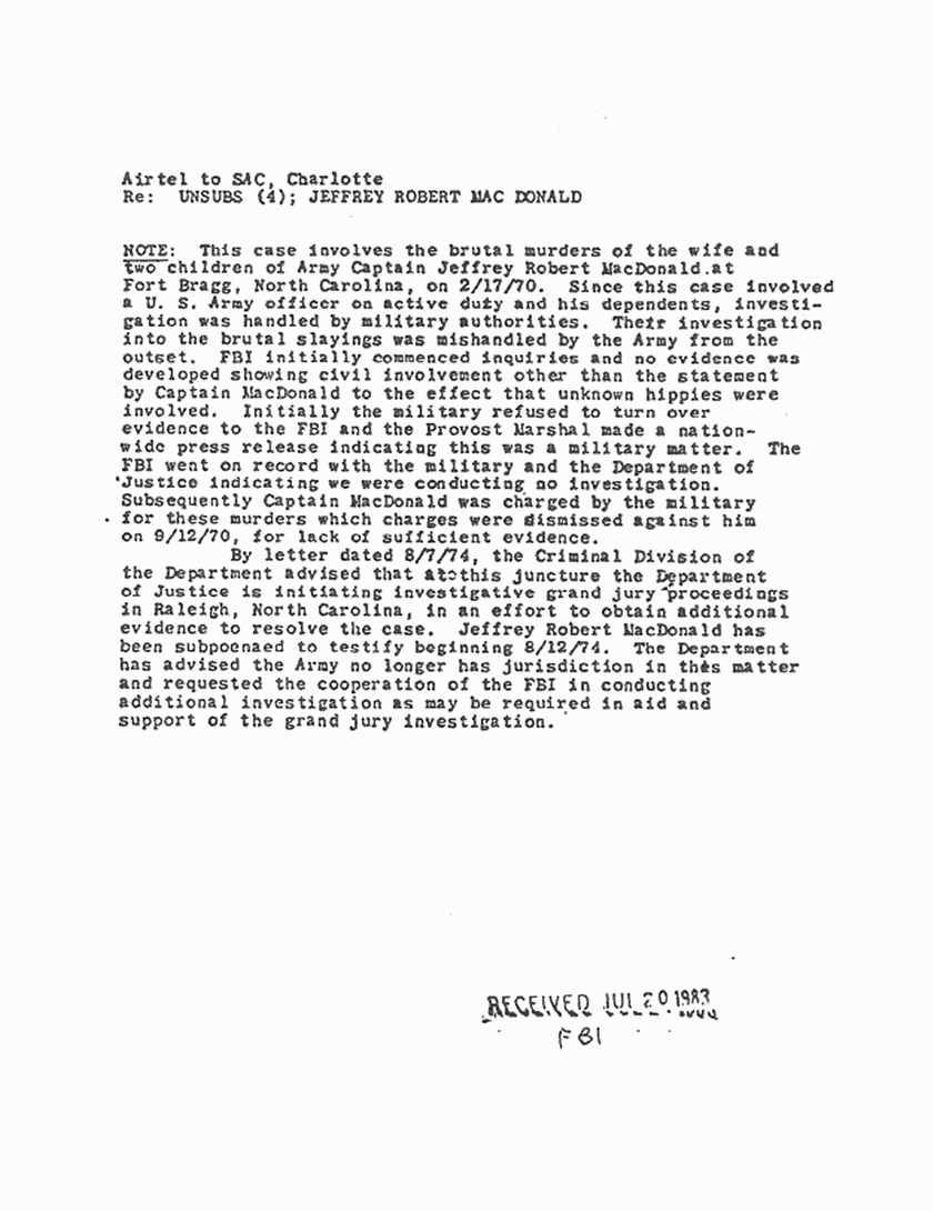 September 16, 1974: Memo re: FBI case participation and exhumations, p. 4 of 4