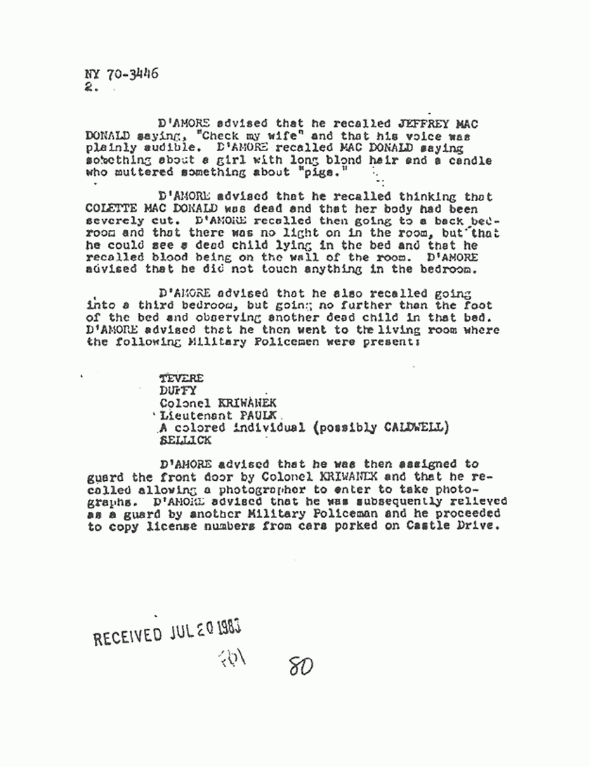 September 27, 1974: FBI File re: MP Mario D'Amore's observations (reported Sep. 17, 1974), p. 2 of 3