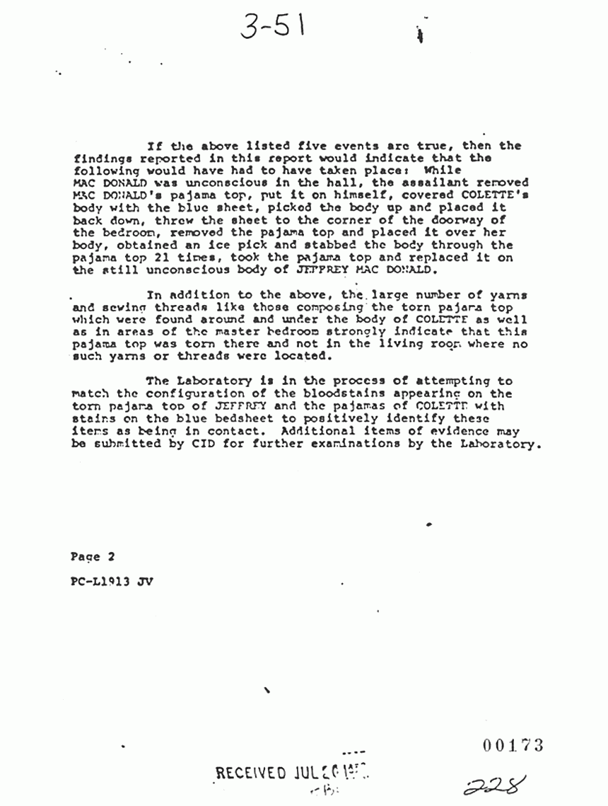 October 17, 1974: Letter re: Conclusions conflicting with Jeffrey MacDonald's statements, p. 2 of 2