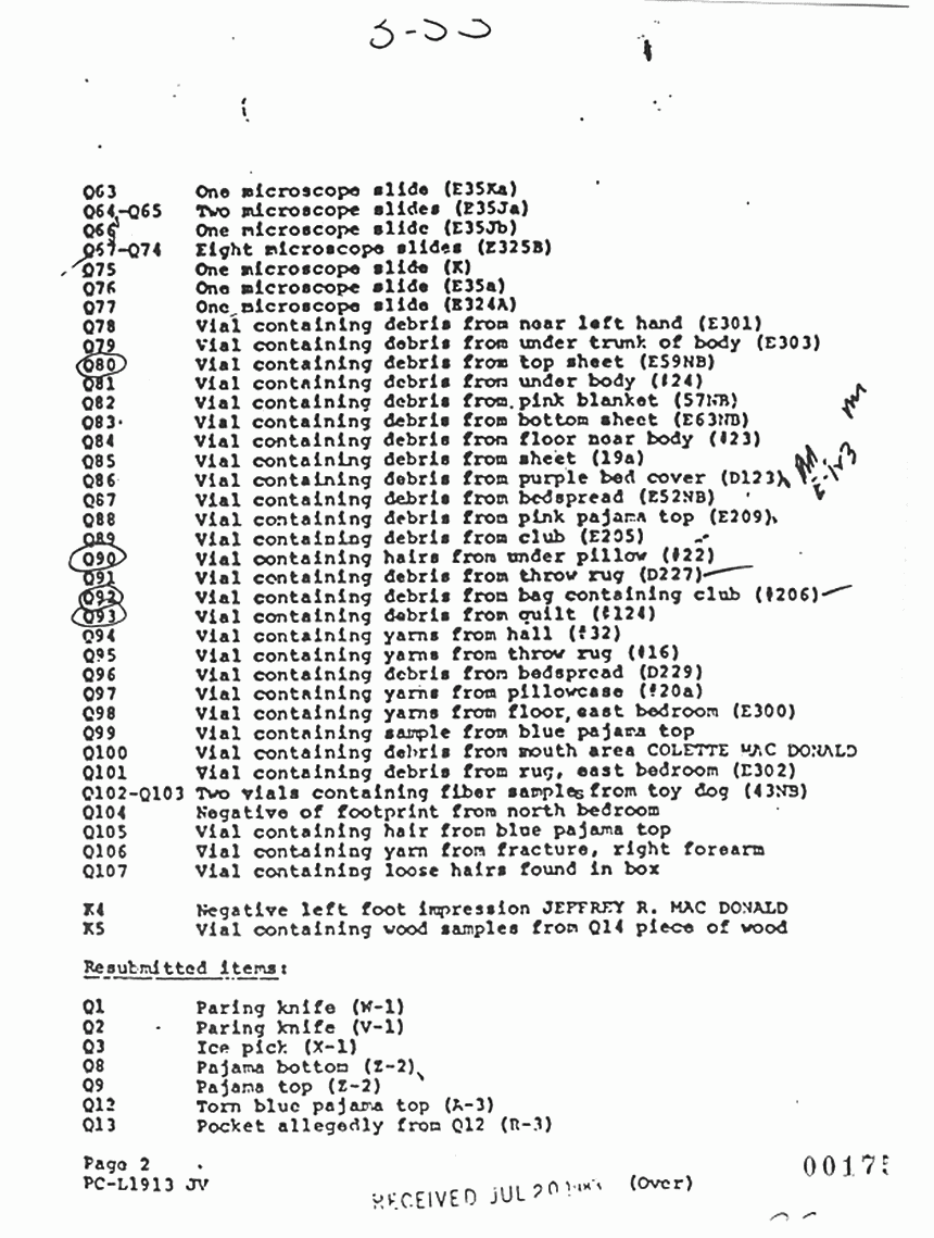 October 17, 1974: FBI Report re: Evidence delivered and results of examination by Paul Stombaugh, p. 2 of 6