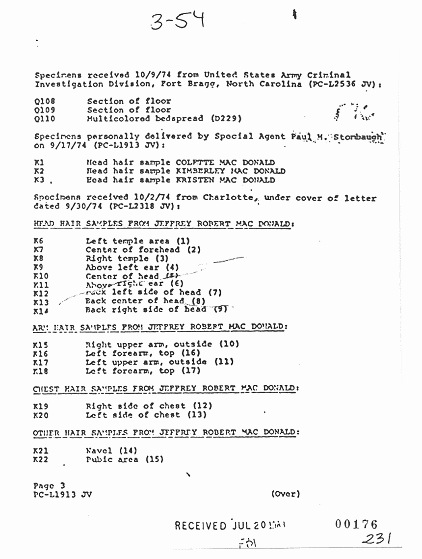 October 17, 1974: FBI Report re: Evidence delivered and results of examination by Paul Stombaugh, p. 3 of 6