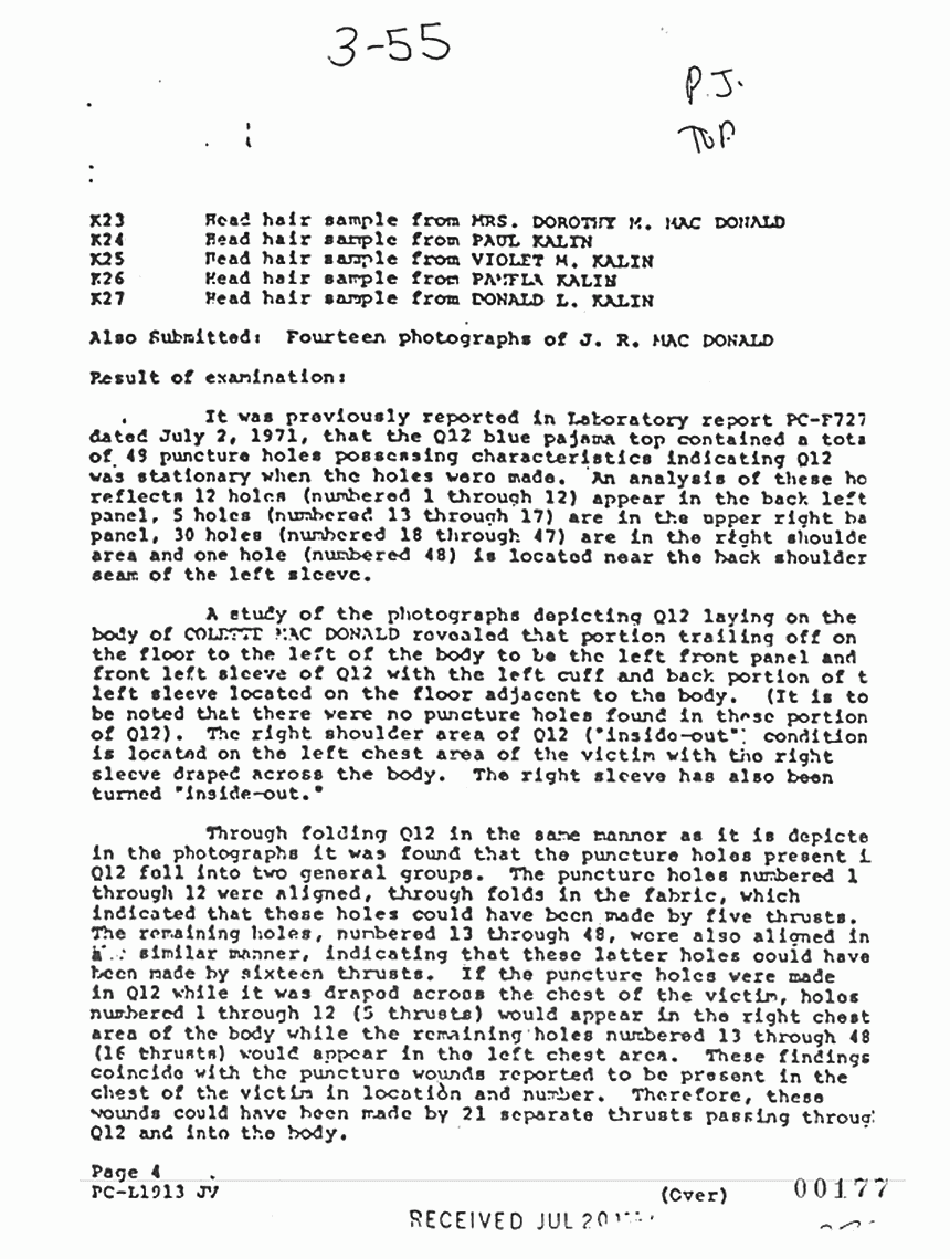October 17, 1974: FBI Report re: Evidence delivered and results of examination by Paul Stombaugh, p. 4 of 6