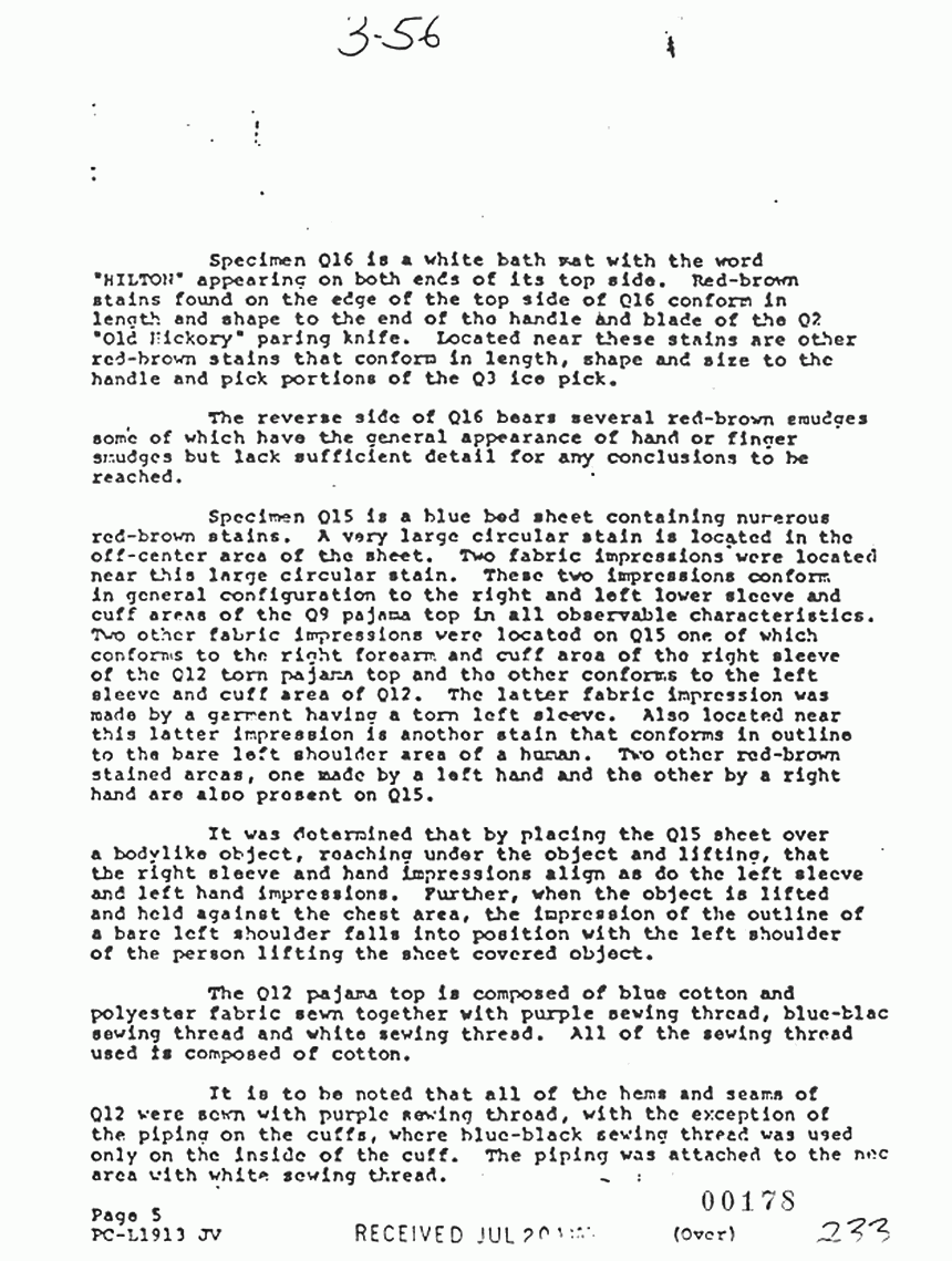 October 17, 1974: FBI Report re: Evidence delivered and results of examination by Paul Stombaugh, p. 5 of 6