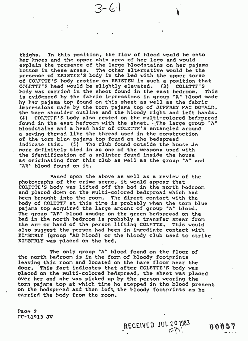 November 5, 1974: FBI Lab Report re: Colette MacDonald, p. 2 of 2