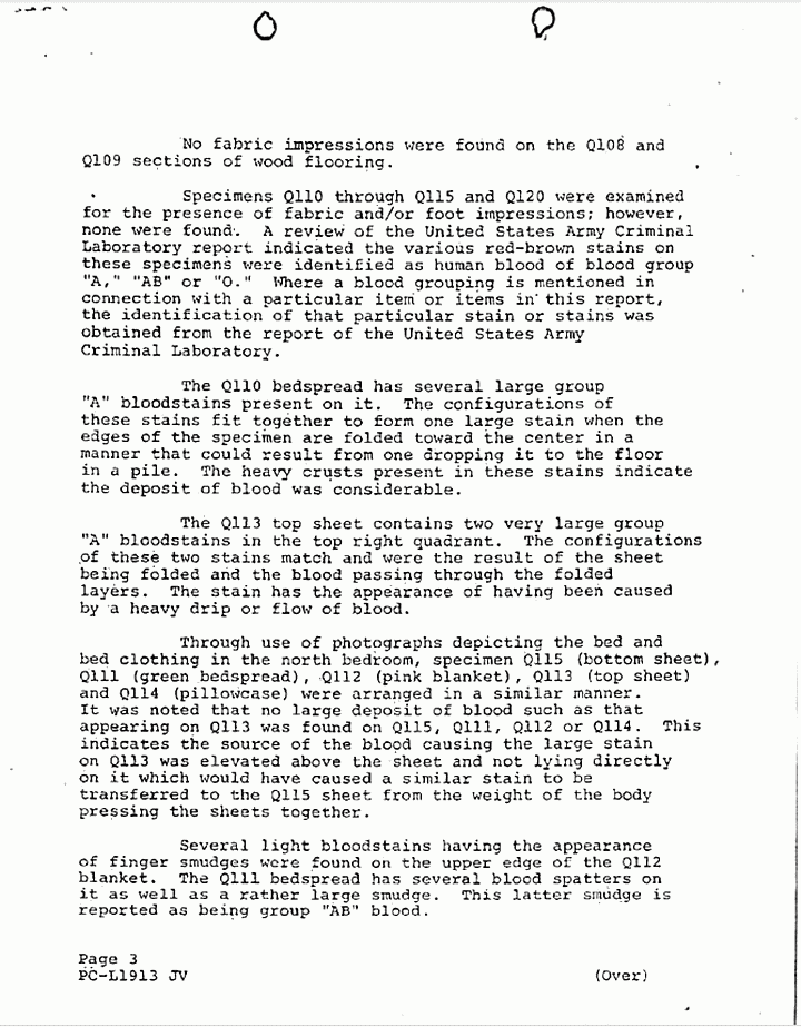 November 5, 1974: Evidence delivered and results of examination by Paul Stombaugh (supplement to FBI Report dated Oct. 17, 1974), p. 3 of 4