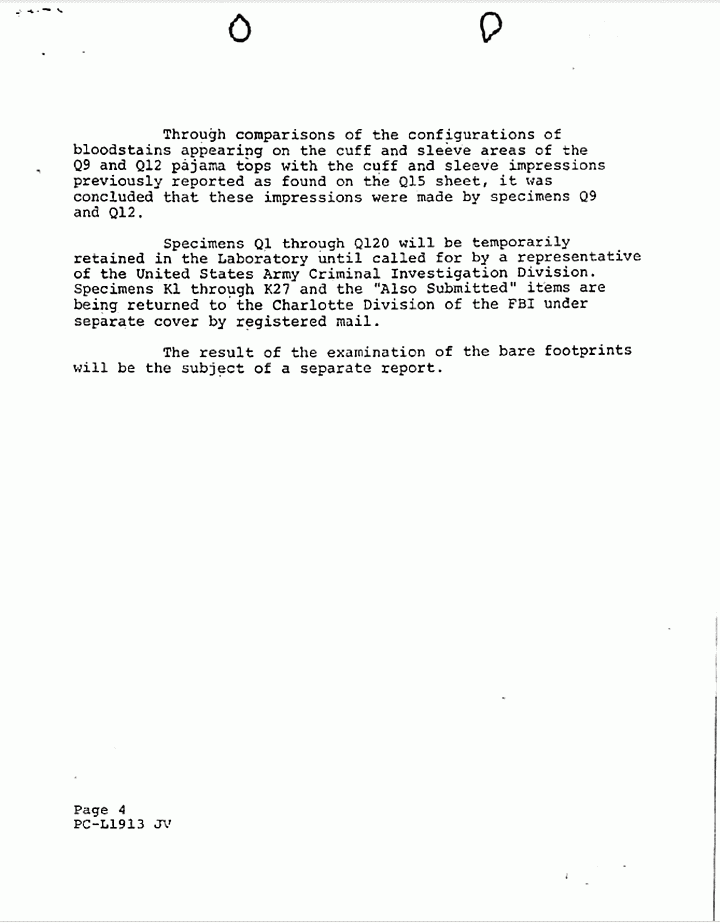 November 5, 1974: Evidence delivered and results of examination by Paul Stombaugh (supplement to FBI Report dated Oct. 17, 1974), p. 4 of 4
