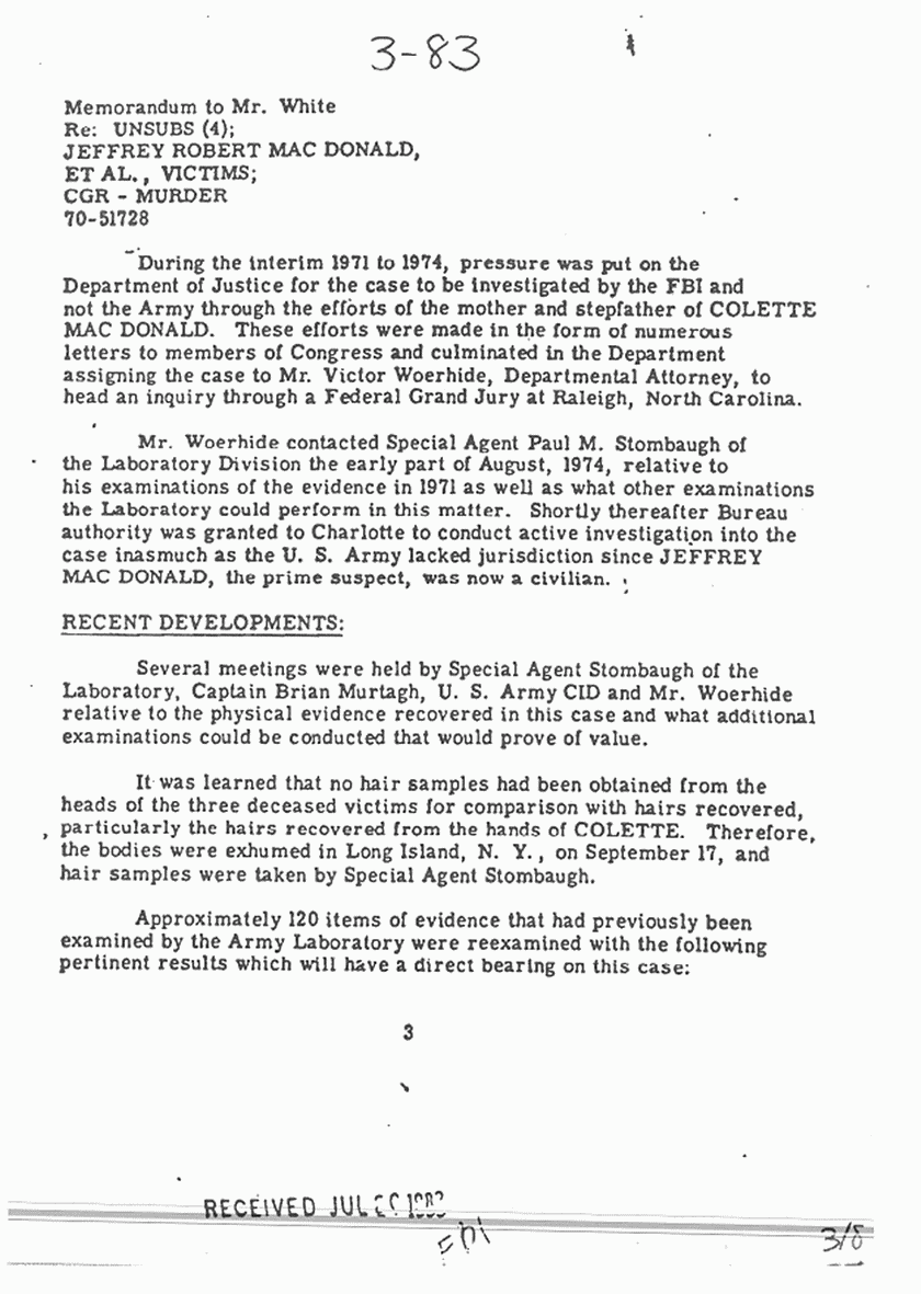 November 6, 1974: Memo re: Background and recent developments in the MacDonald case, p. 3 of 5