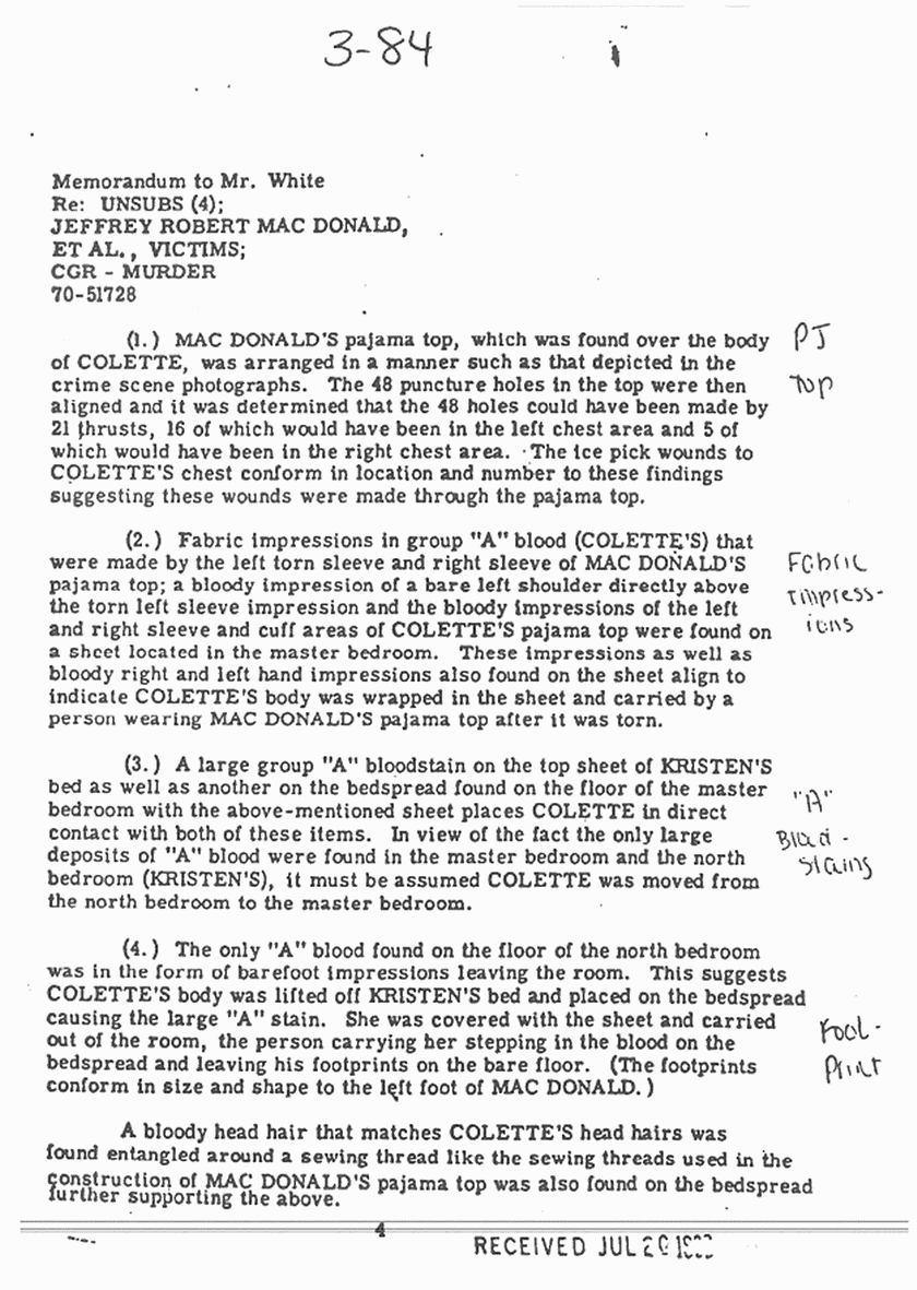 November 6, 1974: Memo re: Background and recent developments in the MacDonald case, p. 4 of 5