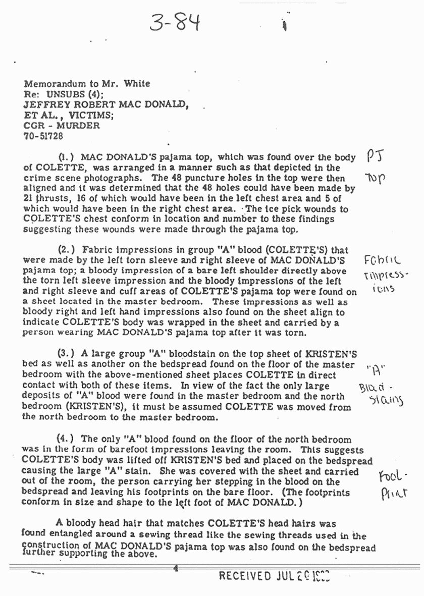 FBI memo re: Background and developments in the MacDonald case ...