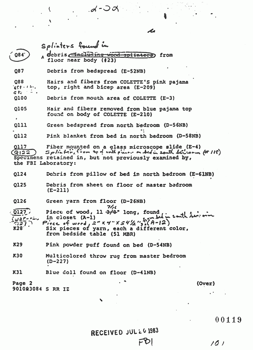 January 11, 1979: FBI Lab Worksheets re: Dec. 14, 1978 letter from Brian Murtagh to Morris Clark (FBI), p. 2 of 3
