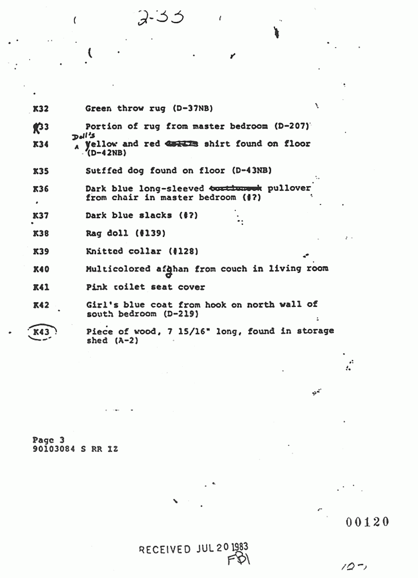 January 11, 1979: FBI Lab Worksheets re: Dec. 14, 1978 letter from Brian Murtagh to Morris Clark (FBI), p. 3 of 3