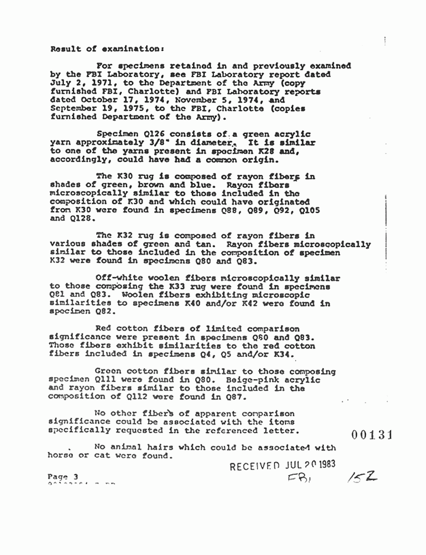March 14, 1979: FBI Lab Results re: Dec. 14, 1978 letter from Brian Murtagh to Morris Clark (FBI), p. 3 of 4