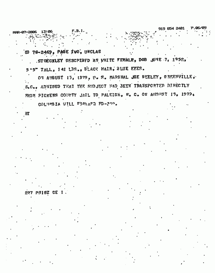 August 13, 1979: FBI notification to U.S. Magistrate and U.S. Marshal re: arrest of Helena Stoeckley, p. 2 of 2