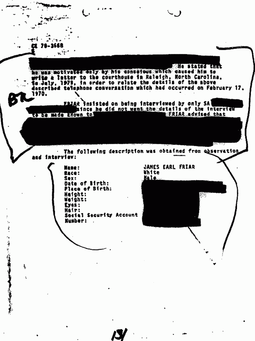 August 20, 1979: FBI File re: Investigative activity reported Aug. 17, 1979, re: James Earl Friar, p. 5 of 5