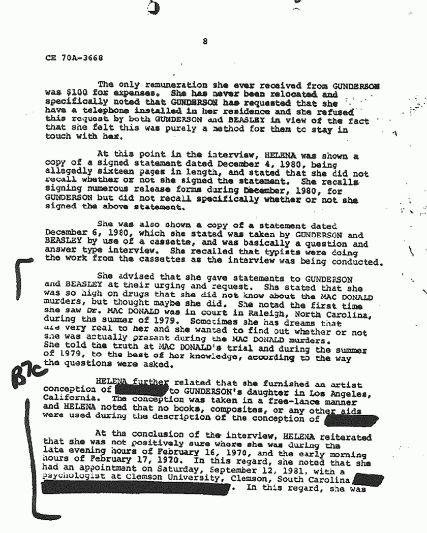 October 7, 1981: FBI File re: Investigative activity reported Sep. 9, 1981 re: Helena Stoeckley, p. 8 of 10
